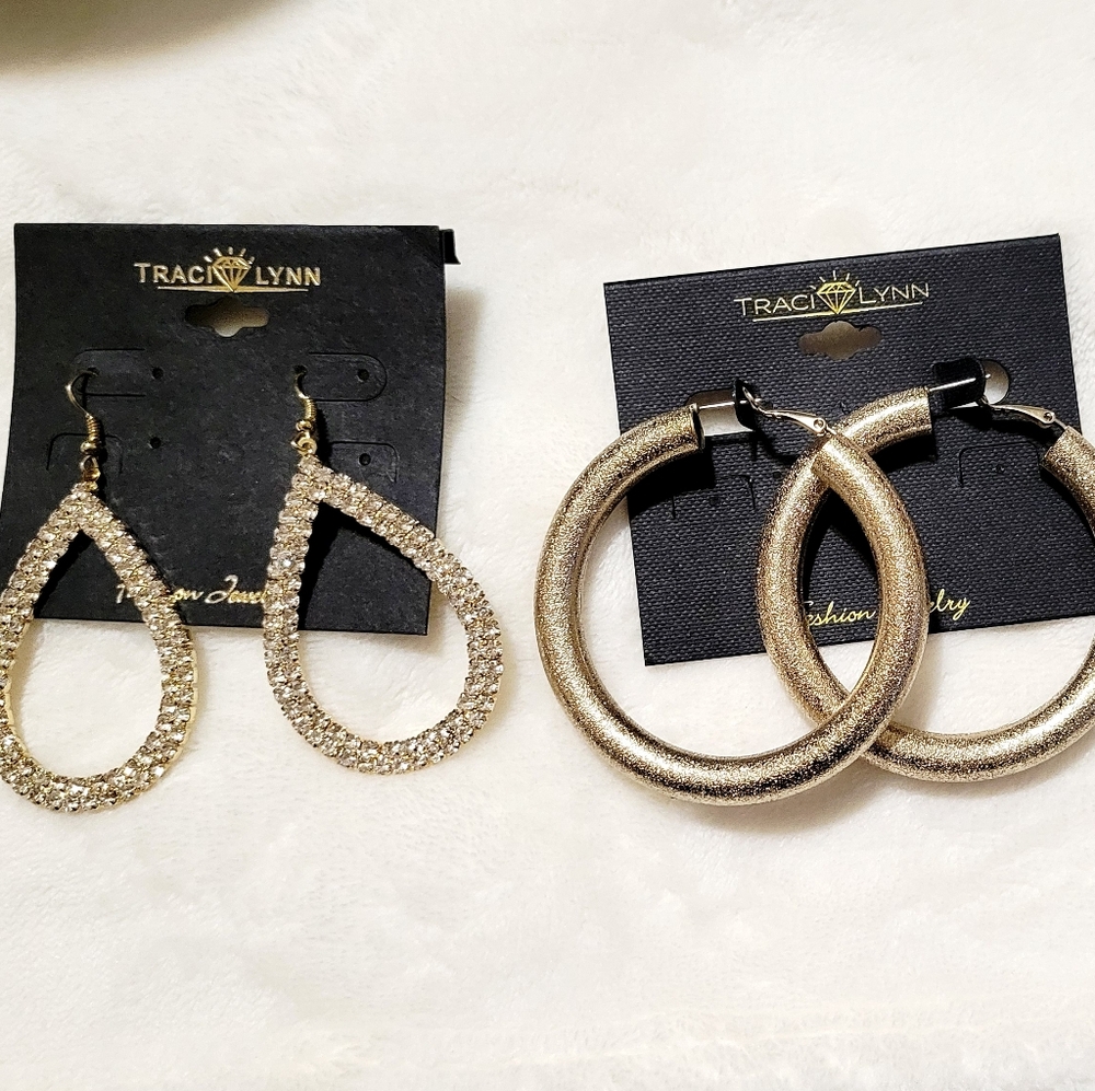 Traci Lynn Gold and Silver Teardrop and Hoop Earrings